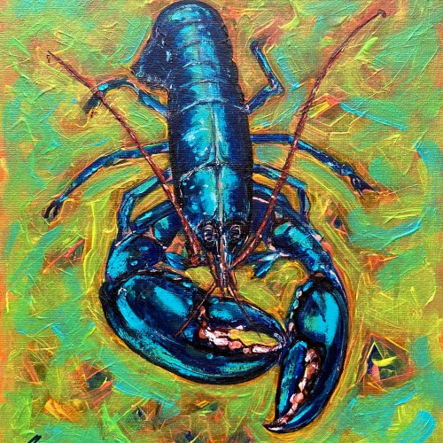 Blue lobster on green